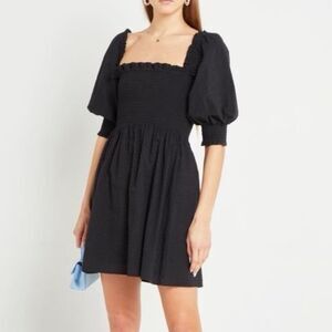 Kourt Calypso Poplin Smocked Bodice Cuff Puff Sleeve Fit Flare Mini Sun Dress S